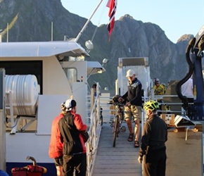 Barney leaves the ferry at Solvaer