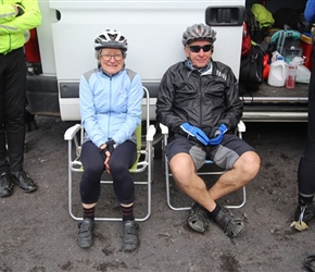 Deborah and Stephen waiting at the border, nice of them to provide outside seating