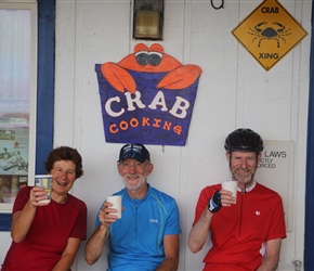Linda, Barney and Ian enjoy a coffee at Netarts Bay
