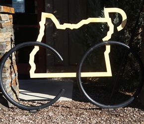 Bike Rack in the shape of the State of Oregon