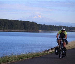Linda along the cycle path alongside the Columbia River coming into Portland
