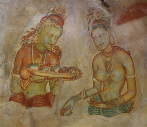 Apsara Frescoes on Mirror Wall at Sigiriya Rock Fortress, from about the 5th century