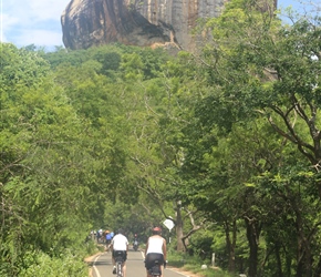 Malc and Carel heads towards Sigiriya Rock Fortress as it towers above the road