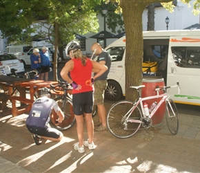 Ready to set out, Dave our guide helps set up the bikes in Stellenbosch