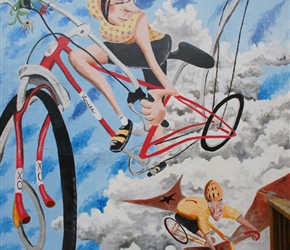 Mural at Absolute Bikes. Did we visit it and did folks buy a cycling jersey there?........yes