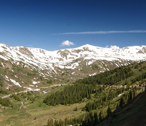 Close to the summit of  arrives at the summit of Independence Pass. See how the road snakes around