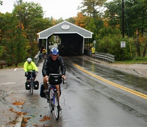 Malc crosses the Saco Covered Bridge in North Conway