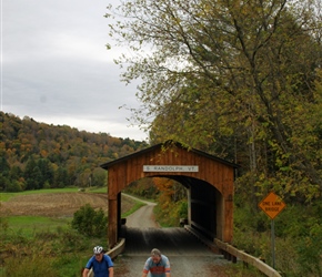 Peter and Emrys exit covered bridge