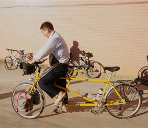 Hotel owner tests out the tandem at Jin Quan Hotel