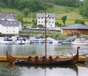 Mock viking longboat in Eidevik harbour