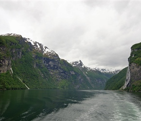 Looking back at the seven sisters waterfall from the ferry on Geirangfjorden