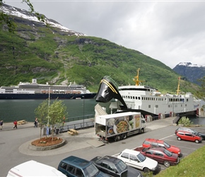Cruise ship and the Hellysylt Geiranger ferry