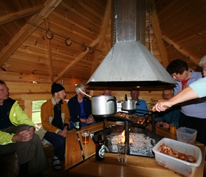 Cooking evening in the hut at the cabins