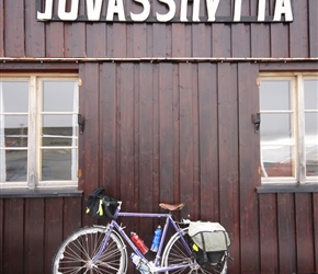 Neils bike at the top of Juvasshytta, the highest road in Norway
