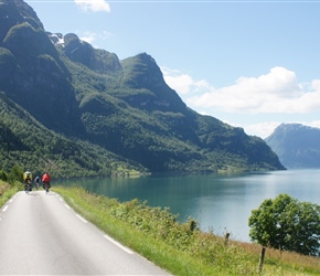 Edwin, Sheila and Joan head along the romantic road along the south shore of Sognefjord