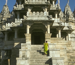 Climbing the steps to a Jain Temple. Lord Mahavir was the twenty-fourth and the last Tirthankara of the Jain religion. According to Jain philosophy, all Tirthankaras were born as human beings but they have attained a state of perfection or enlightenm