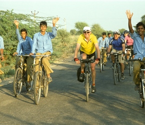Richard and school children. They cycled in big groups usually seen twice a day