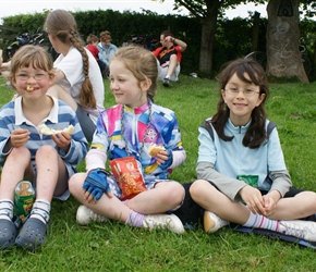 Kate, Louise and Lucy picnic at Glastonbury Tor