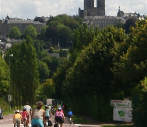 Descending in Coutances with it's striking double spired cathedral