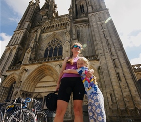 Sarah and louise under Coutances Cathedral