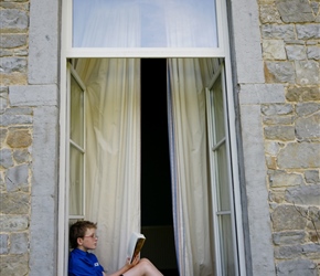 James catches up on his book back at Chateau de Halloy