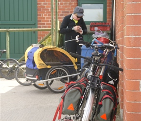 Siobhan preparing the bikes to leave