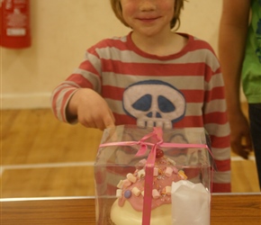 Fabian with Richards Cake back at the Scout Hut