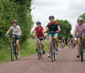 Anna Aspinall , Ewan, Katie and Caitlin along the cycle path to Lessay
