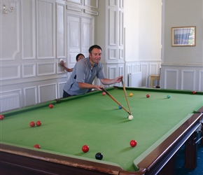 Kevin practices for the inevitable snooker tournament