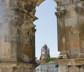 Saintes Cathedral through the Roman arch
