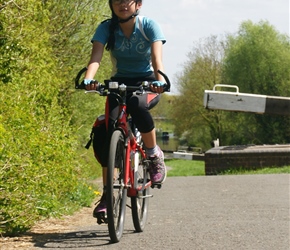 Kate along the Stratford Canal heading towards Wilmcote