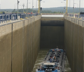 Barge in the lock on the Elbe parallel canal
