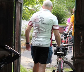 Steve exits the bike shed ready for the day ahead