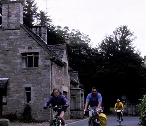 Andy and Becky cycling towards Fountains Abbey