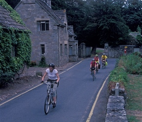 Sarah, Geoff and Nicola cycling towards Fountains Abbey