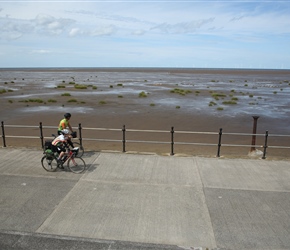 Robin and Hilary along Meols Parade. Check out the windmills in the Irish Sea