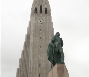 Leifr Eiricsson discovered Iceland, or as he called it Vinland. His statue looks down to the centre in front of the cathedral