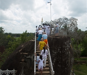 We had a 6 hour transfer to Jaffna to start the ride. Passing through Anuradhapura we had a chance to look at a few things as a break. Here Lorna and Martin climb the stairs to overlook Isurumuniya Temple