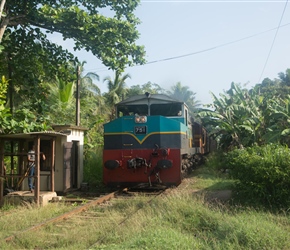 Cycling west into Anuradhapura, we crossed the railway but not before a train passed