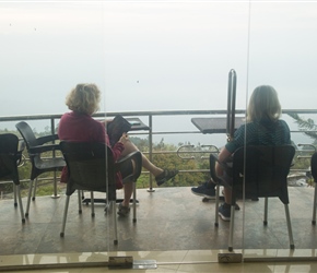 From the balcony of Sri Lak view there should have been a far reaching view to the south coast and the sea beyond. With a mist rolling over the hills, Linda and Sharon only lived in hope