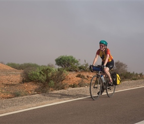 Sarah enjoying the downhill, on the road to Souk El Arba Du Sahal