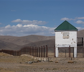 Less austere than it looked. This fenced of area with corner guard posts was where free trade would take place between Russia and Mongolia. Set up in about 2008, it never worked