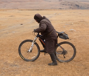 A Mongolian Shepherd tries out my bike