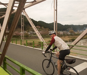 Russ crosses the Yoshino River