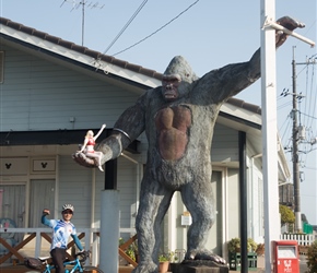 Ken by a King Kong statue