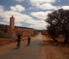 Simon and Laurinda descend from Sidi Bouabdelli. Parallel to here to the left the new faster road will soon be open  taking traffic to the Sahara