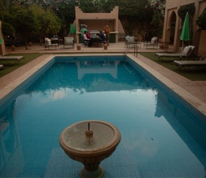 Evening meal outside in the shaddow of the pool