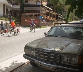 Leaving Hotel Sofo where we had lunch passing one of the many Mercedes on this holiday